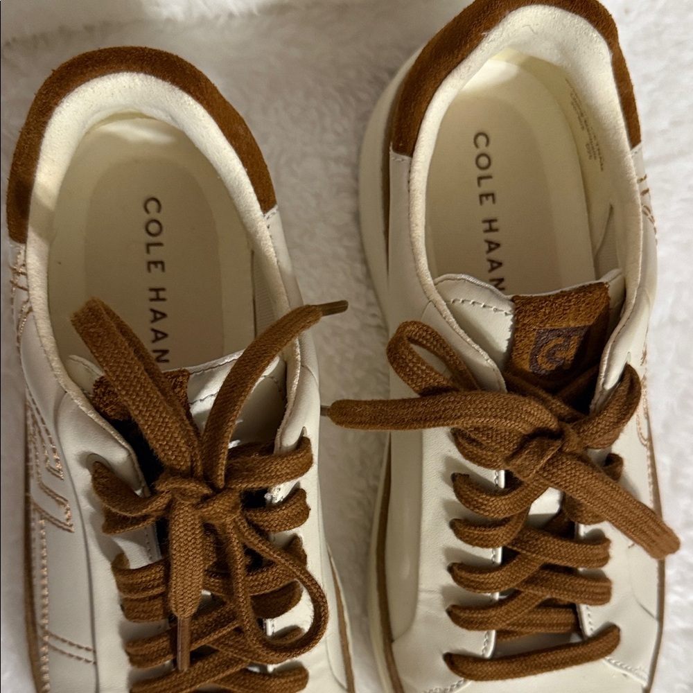 Cole Haan Ivory and Chestnut Lace-Up Sneakers